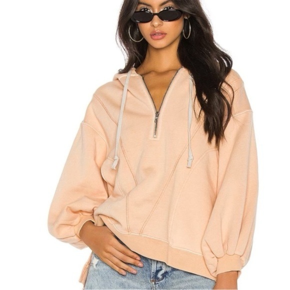 Free People oversized High Road Pullover size Small quarter-zip hoodie pink - Picture 1 of 9